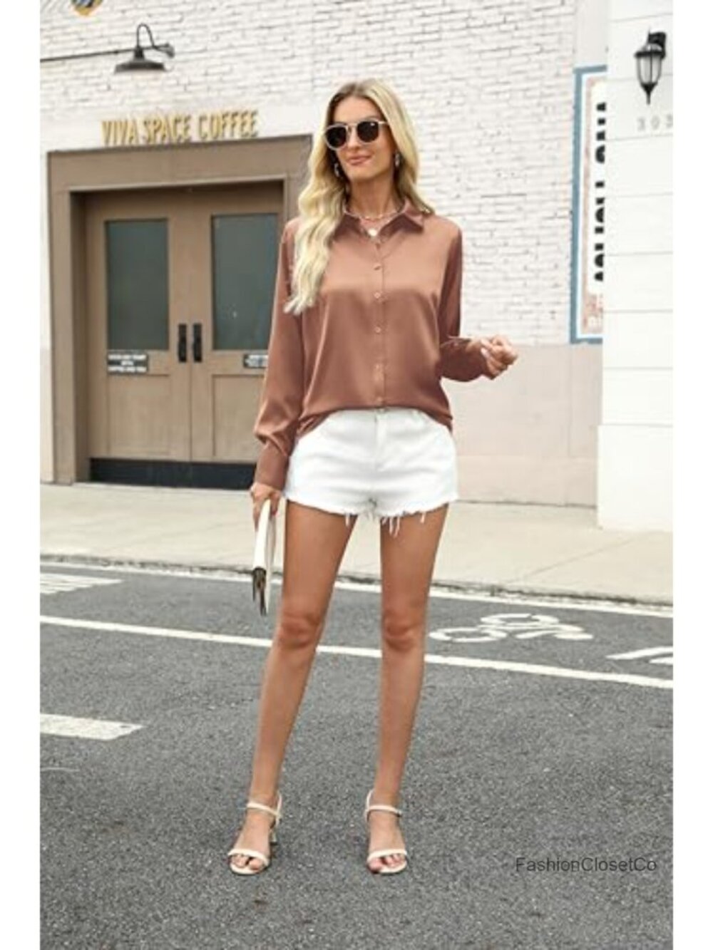 Satin Button Down Shirt Long Sleeve Blouse - Picture 5 of 6